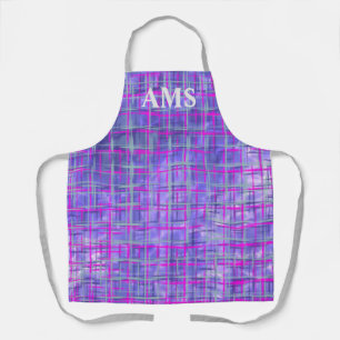 Modern purple and pink grid lines abstract apron