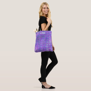 Modern purple and pink grid lines abstract tote bag