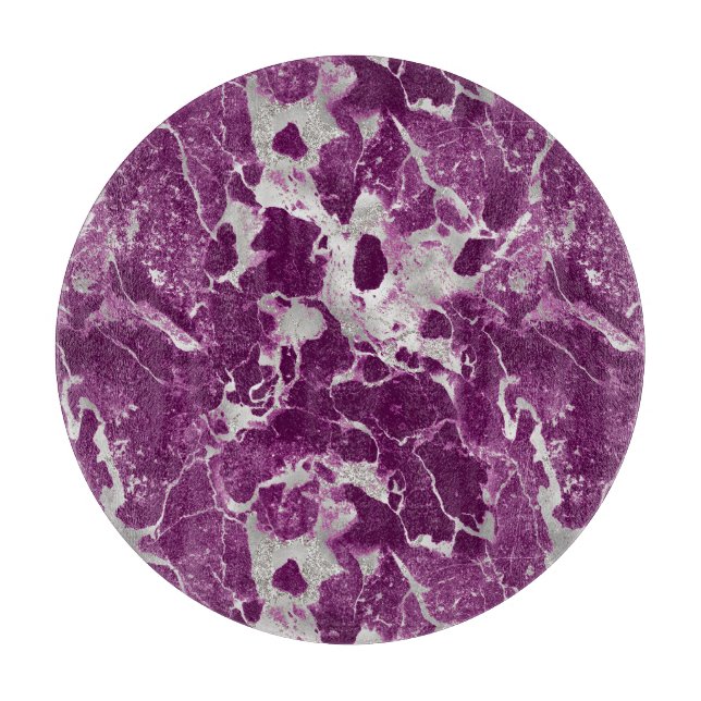 Modern Purple and Silver Marble Pattern Cutting Board (Front)