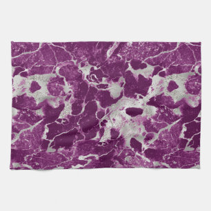 Modern Purple and Silver Marble Pattern Kitchen Towel