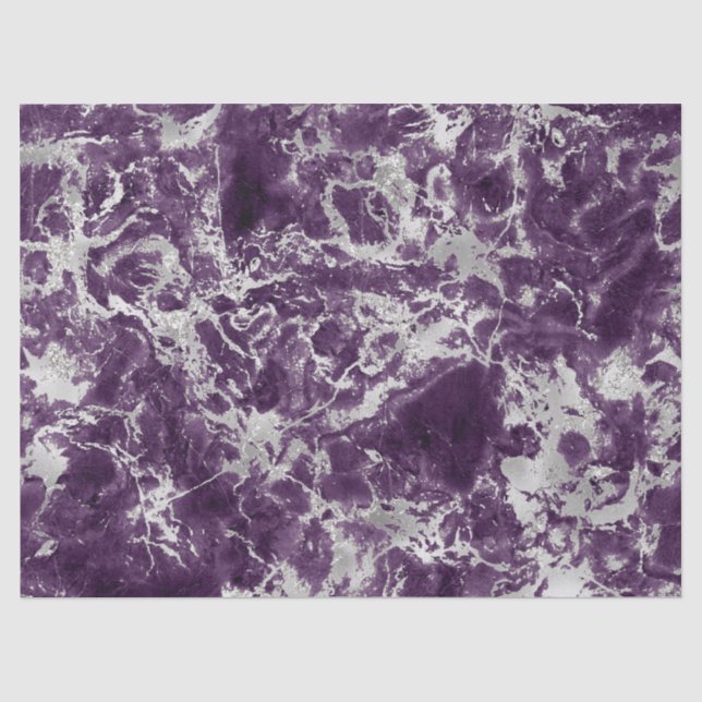 Modern Purple and Silver Marble Pattern Tissue Paper (Front)