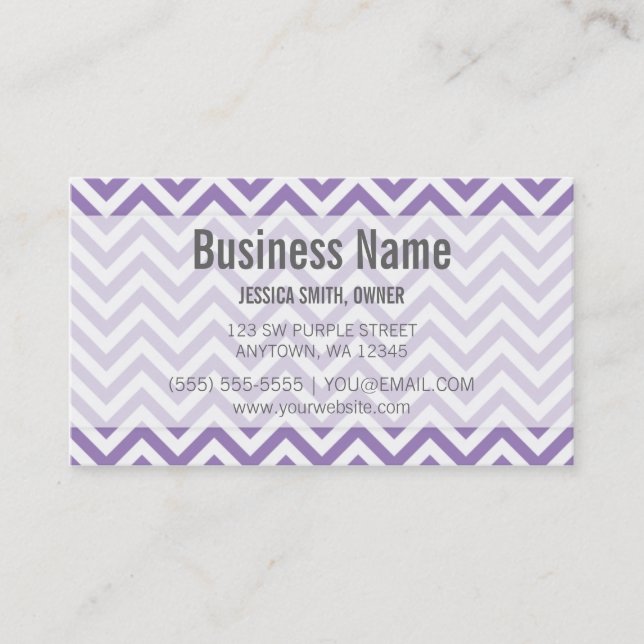 Modern Purple and White Chevron Pattern Business Card (Front)