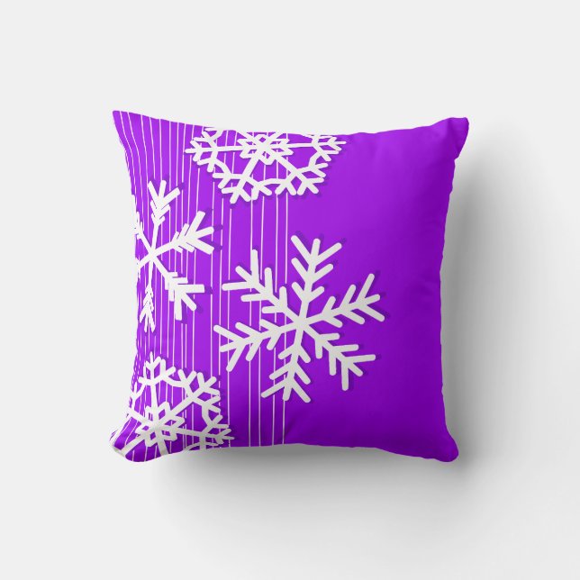 Modern purple and white Christmas snowflakes Throw Pillow (Front)