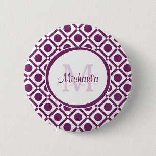 Modern Purple and White Geometric Monogrammed Name 2 Inch Round Button