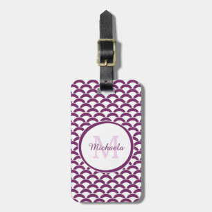 Modern Purple and White Scallops Monogram and Name Luggage Tag