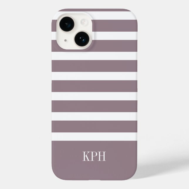 Modern Purple and White Stripe with Monogram  Case-Mate iPhone Case (Back)