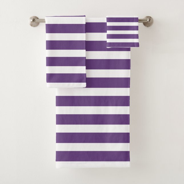Modern Purple and White Stripes  Bath Towel Set (Insitu)