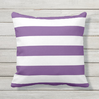 Modern Purple and White Stripes Outdoor Pillow