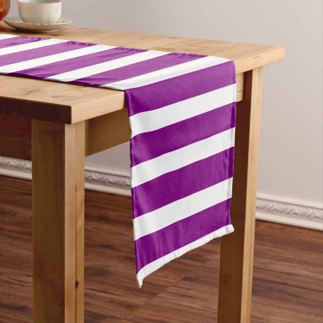Modern Purple And White Stripes Pattern  Short Table Runner (In Situ)