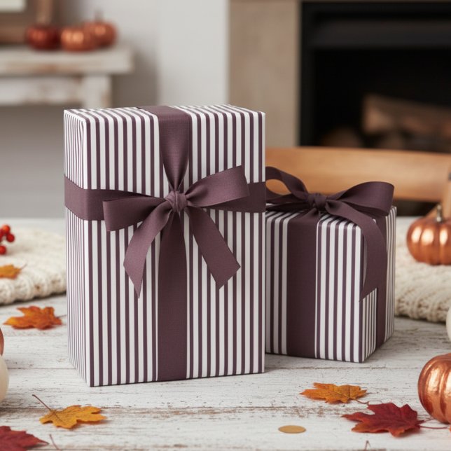 Modern Purple and White Stripes Pattern Wrapping Paper (Modern & Classic Purple Wrapping Paper. Trendy Purple & White Chic Stripes Pattern for Autumn Party)