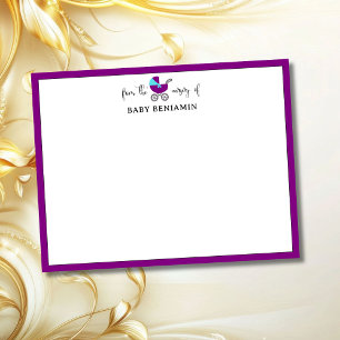 Modern Purple Baby Carriage Nursery Note Card