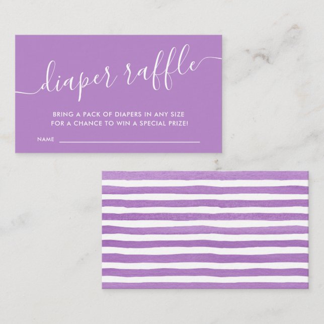 Modern Purple Baby Diaper Raffle Ticket  Enclosure Card (Front/Back)