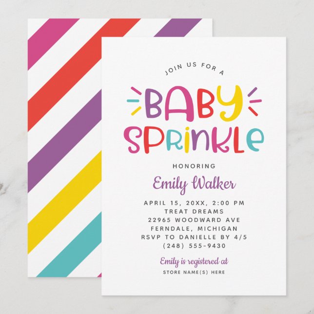 Modern Purple Baby Sprinkle for Girl Shower Invitation (Front/Back)