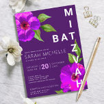Modern Purple Bat Mitzvah Pink Floral Watercolor Invitation<br><div class="desc">Be proud, rejoice and showcase this milestone of your favourite Bat Mitzvah with this sophisticated, personalized invitation! A chic, stunning, purple pink floral watercolor with modern san serif type overlays a deep purple plum background. Personalize the custom text with your Bat Mitzvah’s name, date, and venue information. Guaranteed to add...</div>