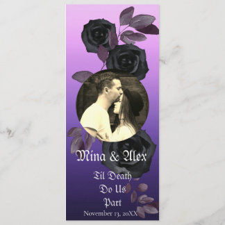 Modern Purple Black Rose Goth Photo Wedding Program