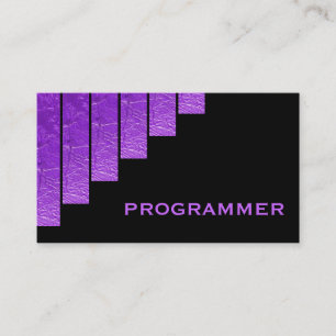 Modern purple, black vertical stripes programmer business card
