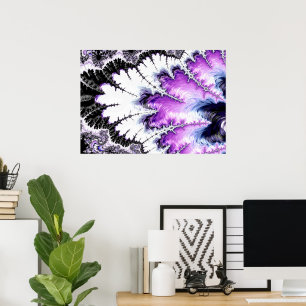 Modern Purple Black White Gradient Fractal Poster