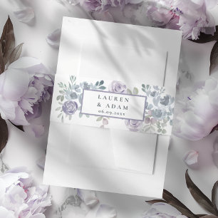 Modern Purple & Blue Floral Wedding Invitation Belly Band