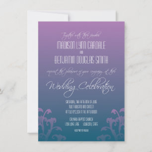 Modern Purple Blue Flourish Wedding Invitations