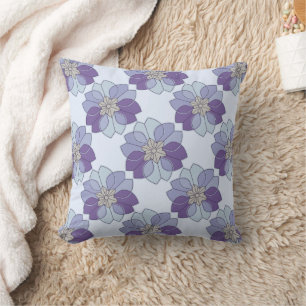 Modern Purple Blue Geometric Floral Throw Pillow