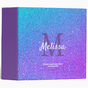 Modern Purple Blue Glitter Ombre Monogram Name Binder