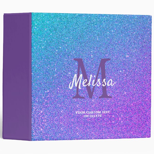 Modern Purple Blue Glitter Ombre Monogram Name Binder (Front/Spine)