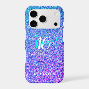 Modern Purple Blue Glitter Ombre Sweet 16 Monogram