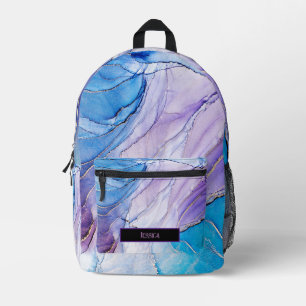 Modern Purple & Blue marbled Alcohol Ink  Printed Backpack