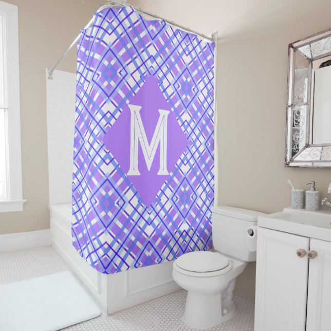 Modern Purple Blue Plaid Personalized Monogram (In Situ)