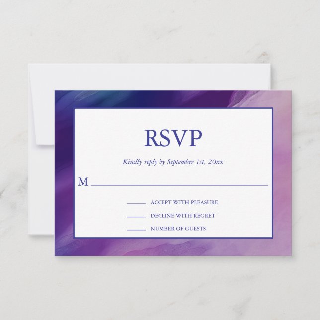 Modern Purple Blue Star David Bar Mitzvah Hebrew  RSVP Card (Front)