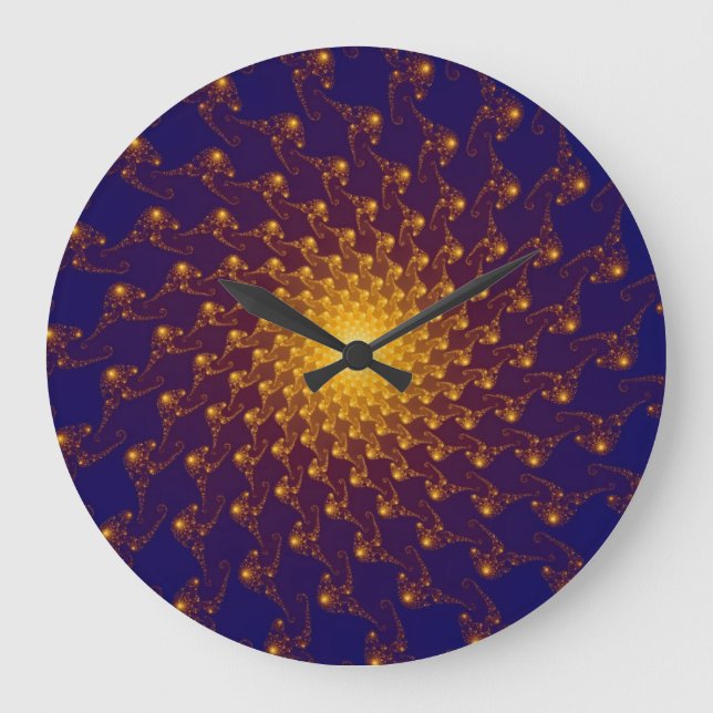 Modern Purple / Blue Sun Fractal Large Clock (Front)