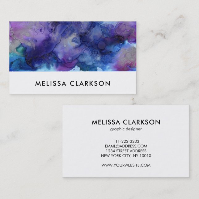 Modern purple blue watercolor splash professional business card (Front/Back)