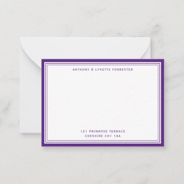 Modern Purple Border Name & Address  Card (Front)