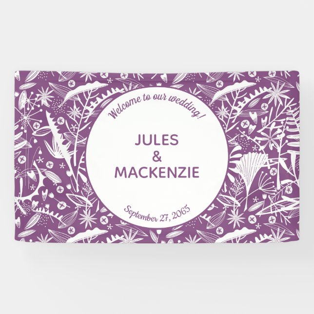 Modern Purple Botanical Wedding Banner (Horizontal)