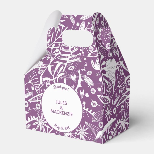 Modern Purple Botanical Wedding Favor Box (Front Side)
