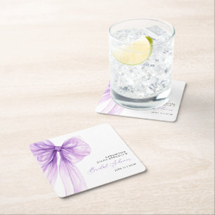Modern  Purple Bow Bridal Shower  Square Paper Coaster