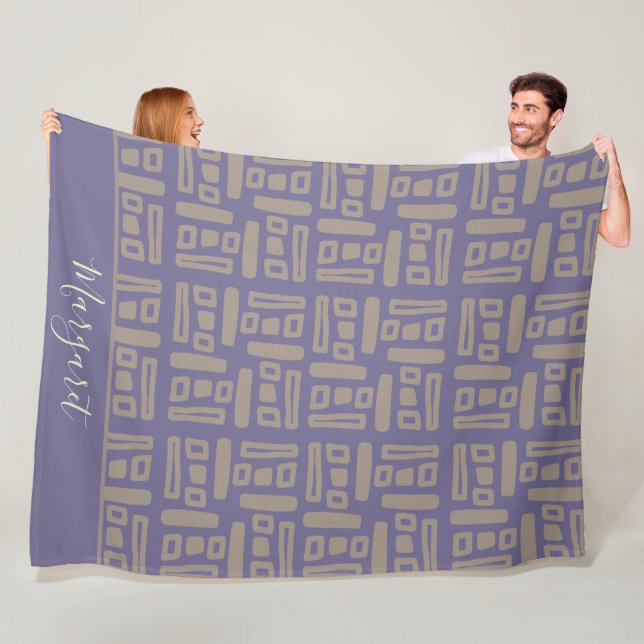modern  Purple brown personalized name monogram Fleece Blanket (In Situ)