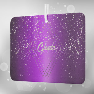 Modern Purple Brushed Metal with Silver Monogram Air Freshener