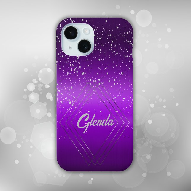 Modern Purple Brushed Metal with Silver Monogram | Case-Mate iPhone Case (Creator Uploaded)