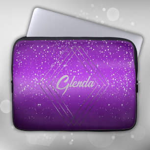 Modern Purple Brushed Metal with Silver Monogram   Laptop Sleeve