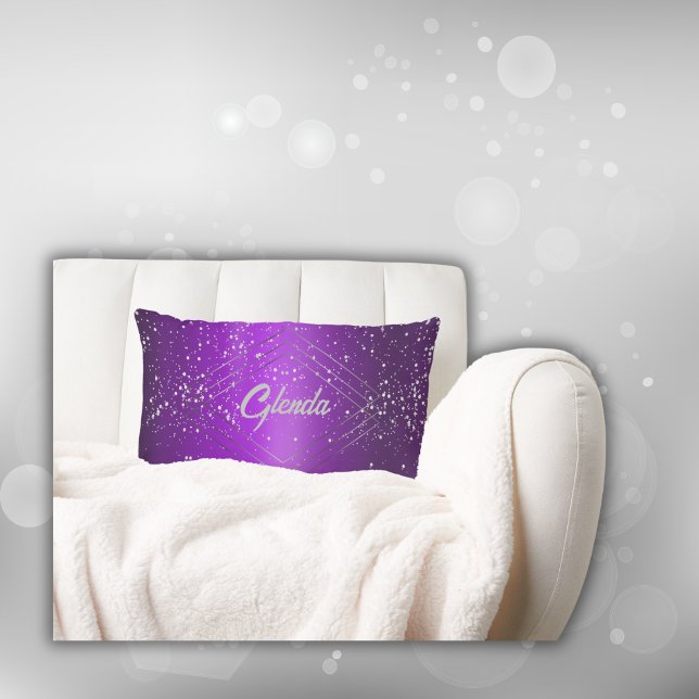 Modern Purple Brushed Metal with Silver Monogram | Lumbar Pillow (Creator Uploaded)