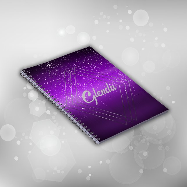 Modern Purple Brushed Metal with Silver Monogram | Notebook (Creator Uploaded)