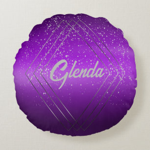 Modern Purple Brushed Metal with Silver Monogram   Round Pillow