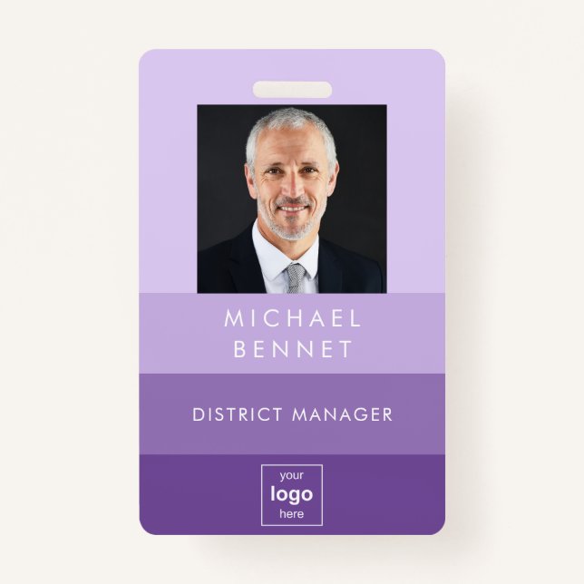 Modern Purple Business Photo ID  Badge (Front)