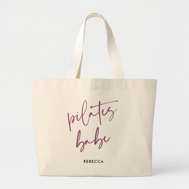 Modern purple Calligraphy Workout Gym Pilates Babe Large Tote Bag (Front)