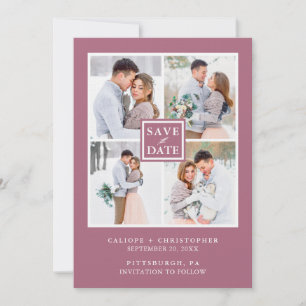 Modern Purple Cassis Photo Collage Save the Date