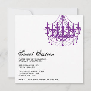 Modern Purple Chandelier Sweet Sixteen Birthday Invitation