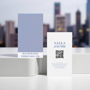 Modern Purple Chequered Pattern QR Code Business Card