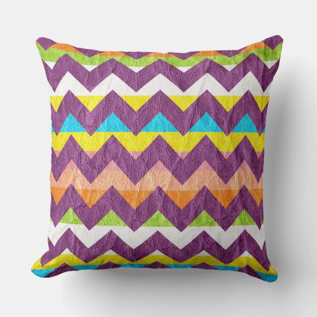 Modern Purple Chevron Leather Throw Pillow (Front)