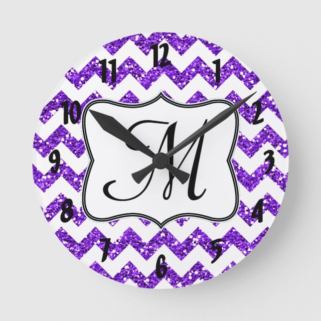Modern Purple Chevron Monogram Initial Wall Clock (Front)